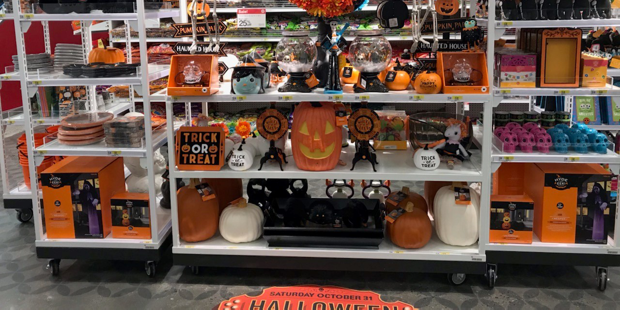 shelving with halloween decoration at the Target at 1863 Broadway