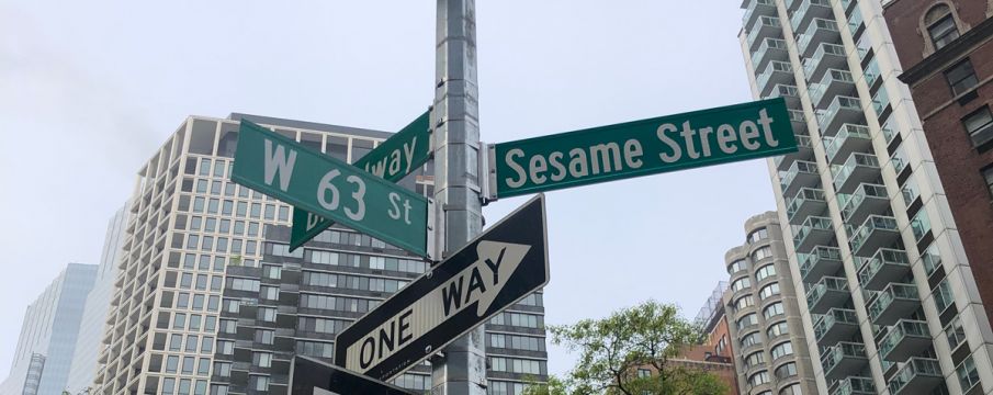 The Sesame Street sign at 63rd Street and Broadway