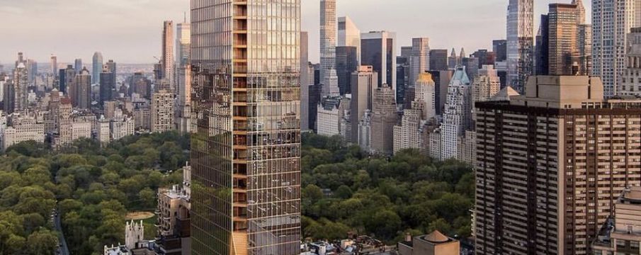 a rendering of the completed 50 West 66th Street site from an aerial view