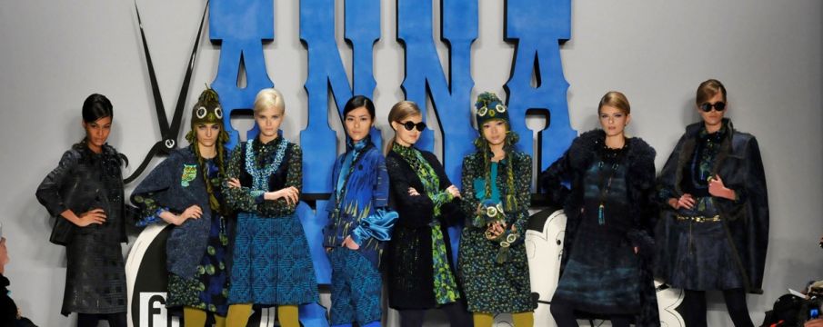 models pose in designer Anna Sui's fall collection