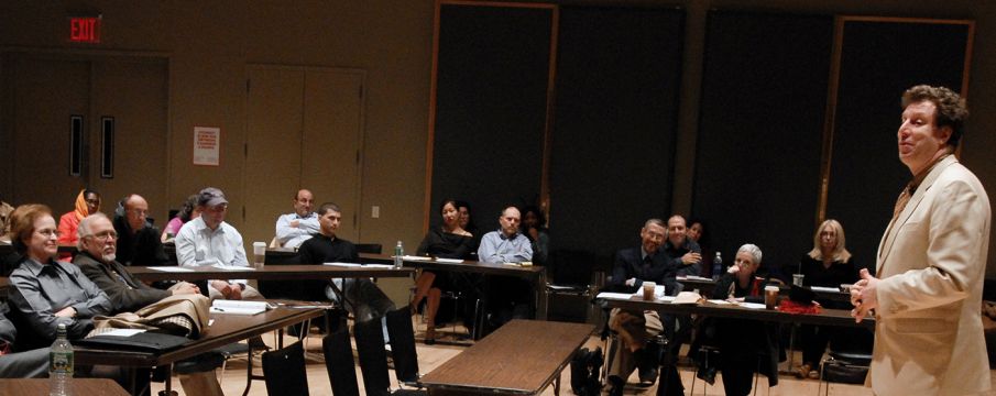 an instructor addresses a class of older adults at Jazz at Lincoln Center