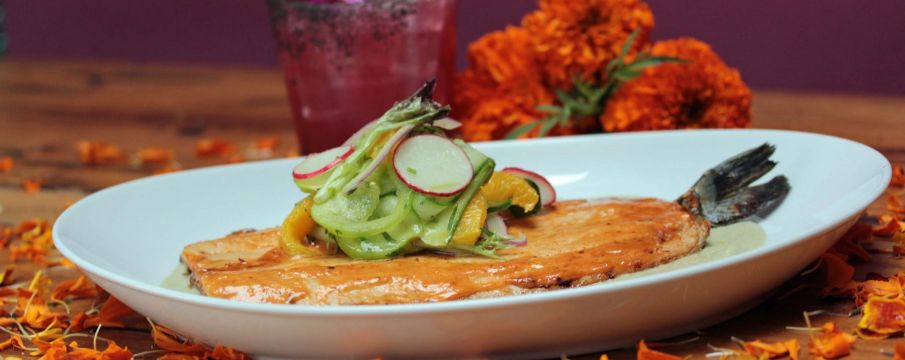 a photo of the menu's trout dish for Day of the Dead at Rosa Mexicano