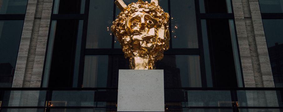 Condo_s gold leafed sculpture Constellation of Voices on the Plaza of Lincoln Center