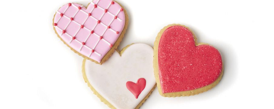 cookies for Valentine's Day painted pink, red, and white from Epicerie Boulud