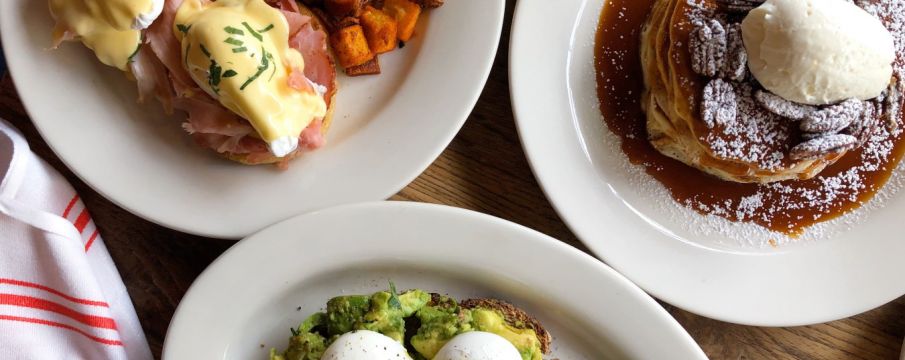 table spread of brunch dishes