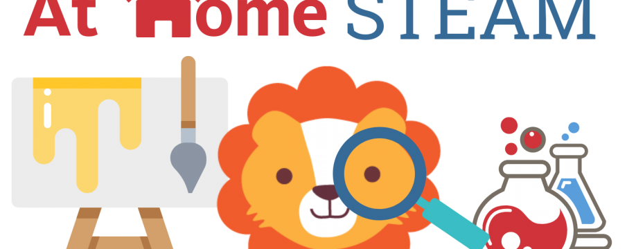 graphic of lion with easel and test tubes