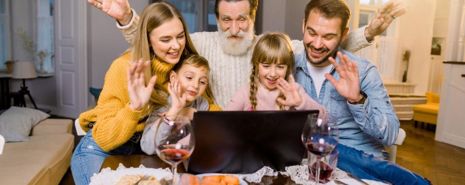 family centered around a computer