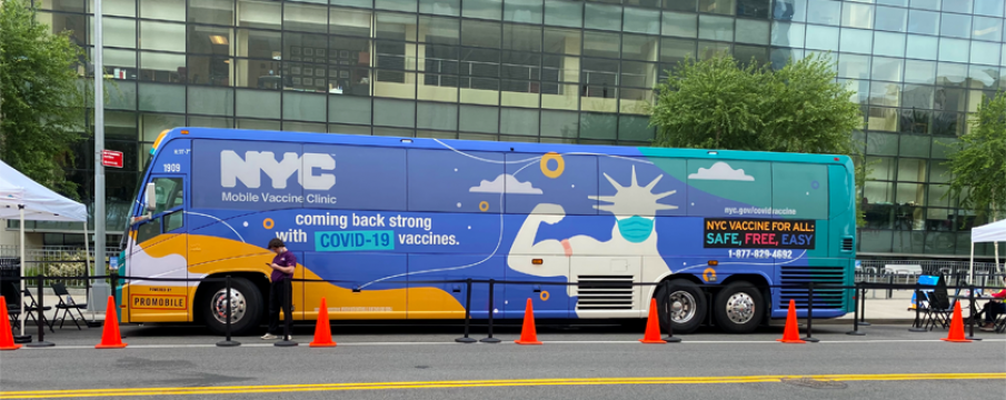 mobile vaccine bus outside lincoln center