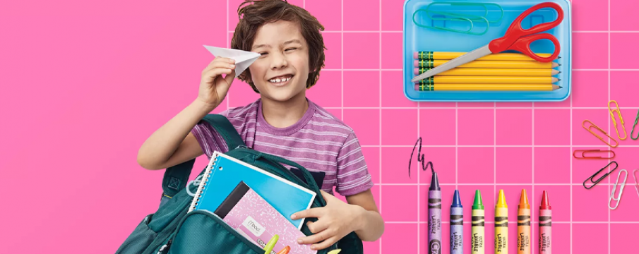 a child with school supplies