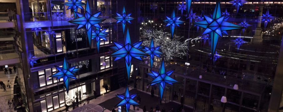 the stars hanging inside the shops