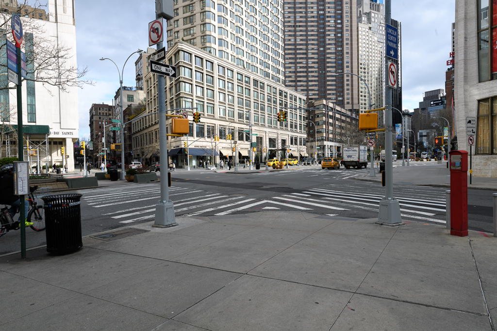 empty streets at the 65th street and broadway intersection
