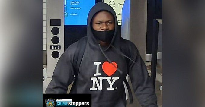 photo of suspect in a black "I love New York" hoodie